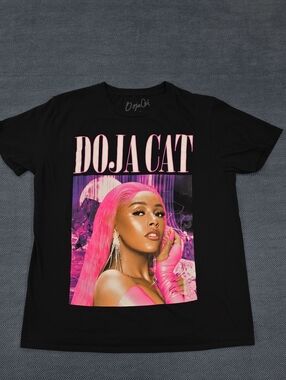 Black Doja Cat Graphic Tee with Pink And Purple